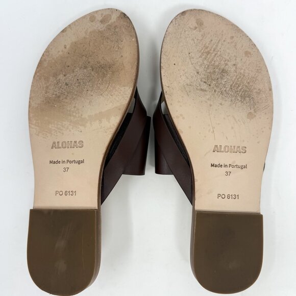 Alohas Eugene Sandals Women’s EU 37 US 7 Brown Leather Strappy Thong Flat - Picture 11 of 12